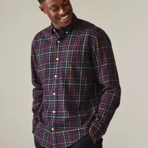 Navy Blue Check Long Sleeve 100% Cotton Oxford Shirt